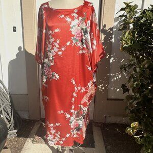 Silk Kimono Red Dress - One Size - Never Worn - Wear As A Dress or Over Leggings